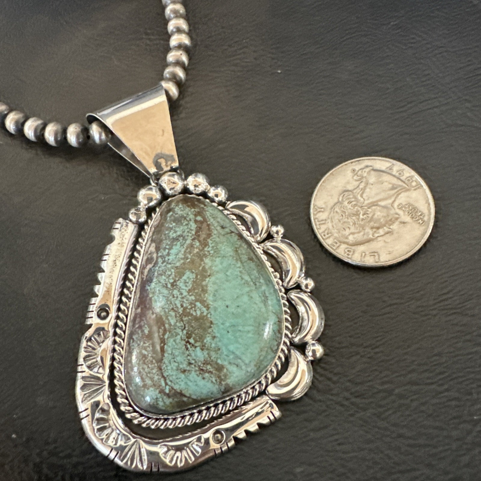 Yazzie Navajo Sterling Silver Blue Rustic Turquoise Necklace Pendant 18968