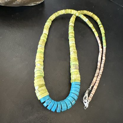 Santo Domingo Blue Turquoise Green Bead Necklace 26" 18907