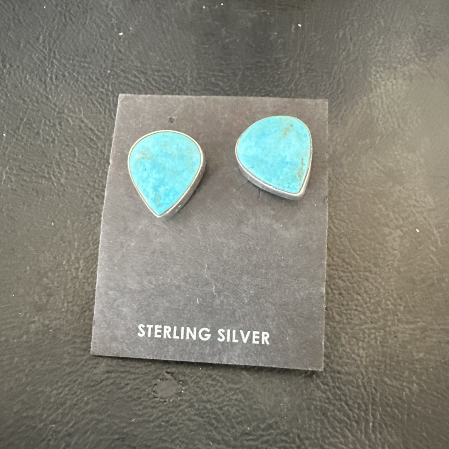 Blue Kingman Turquoise Navajo Sterling Silver Post Stud Earrings 18952