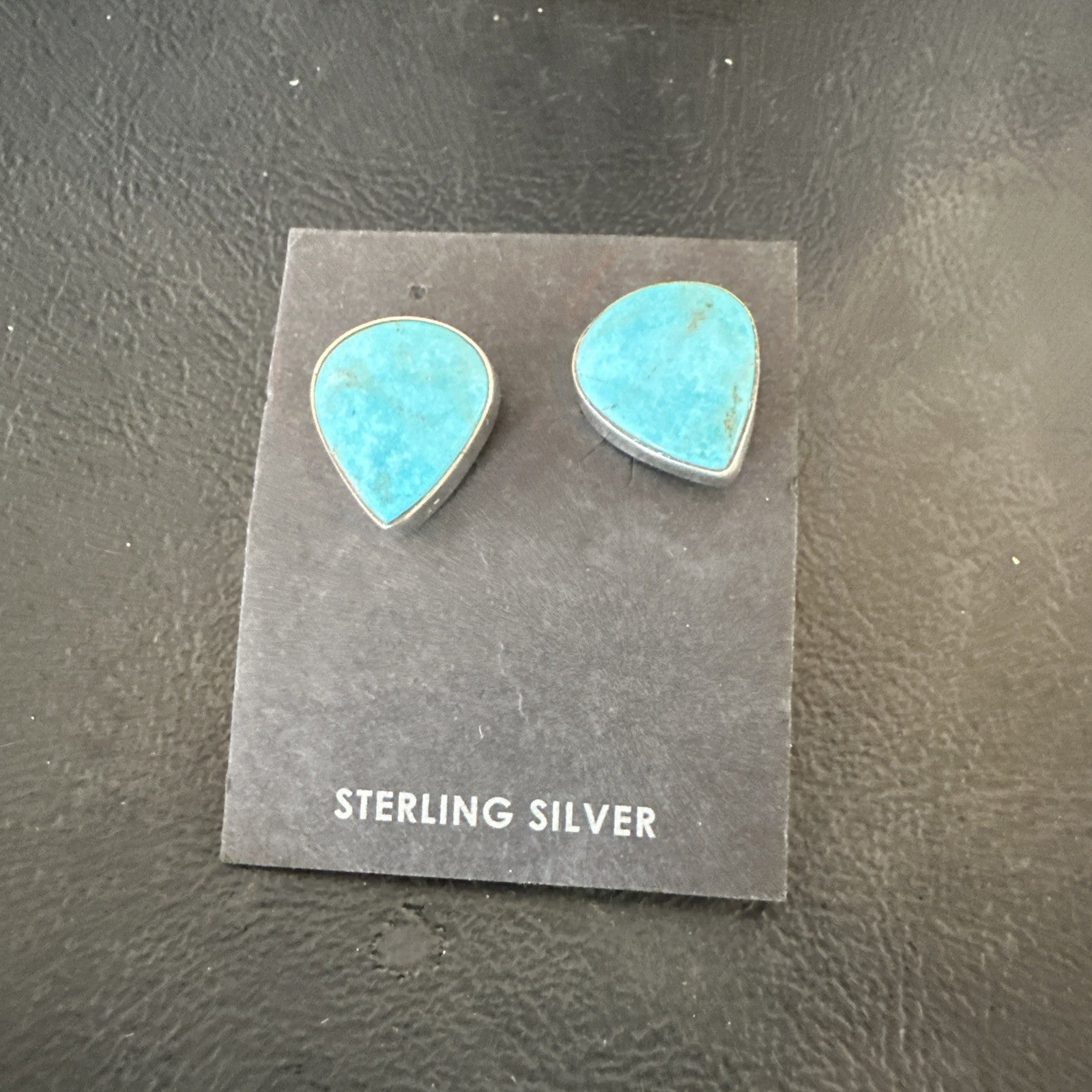 Blue Kingman Turquoise Navajo Sterling Silver Post Stud Earrings 18952