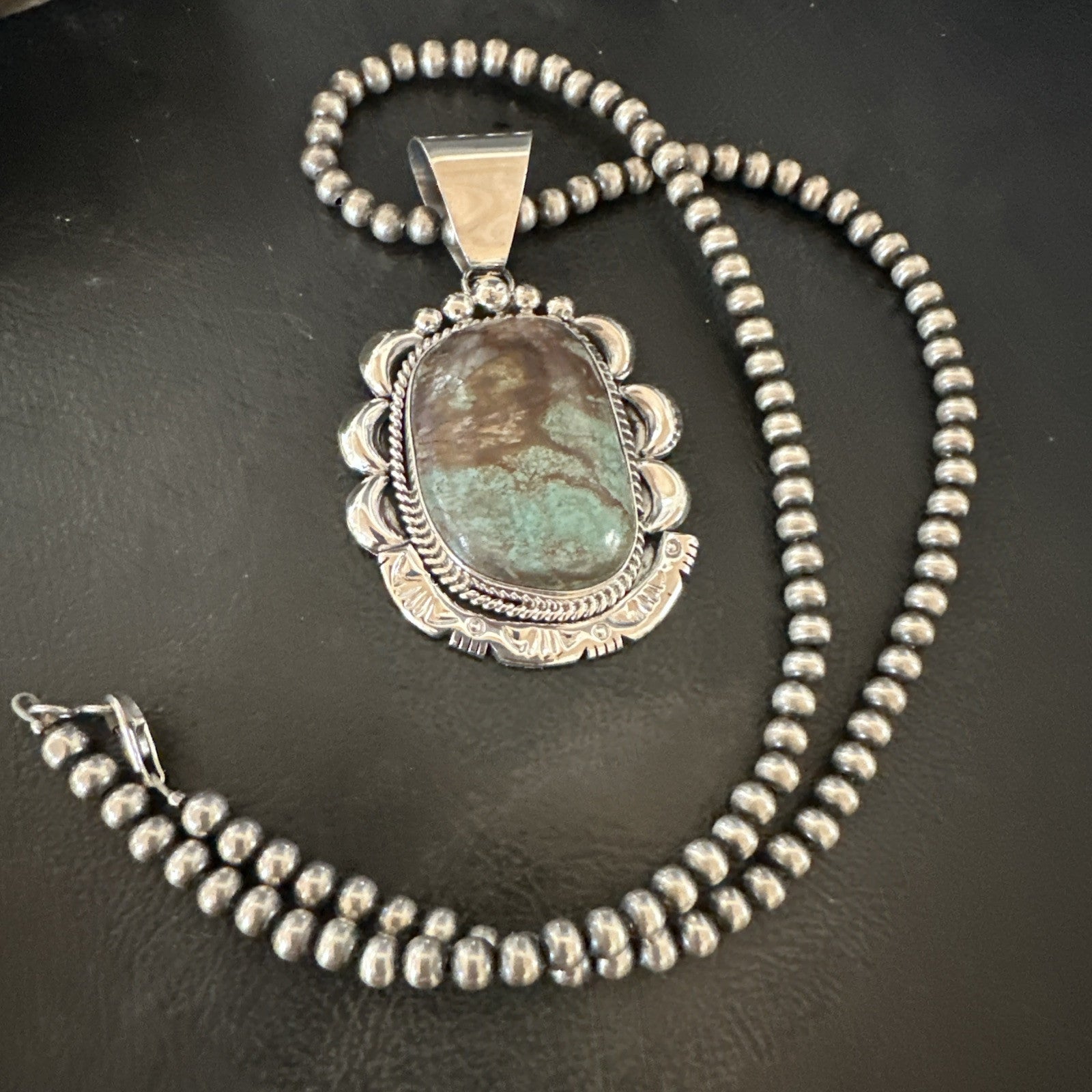 Yazzie Navajo Sterling Silver Blue Rustic Turquoise Necklace Pendant 18976