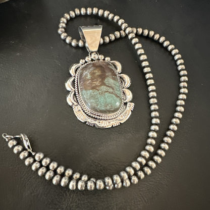 Yazzie Navajo Sterling Silver Blue Rustic Turquoise Necklace Pendant 18976