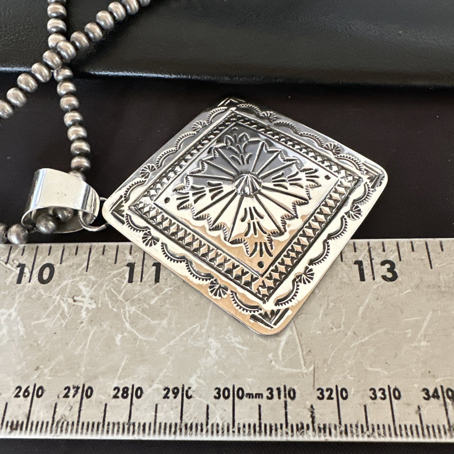 H Joe Handmade Stamped Pendant Navajo Sterling Silver Necklace 3.5" 18980