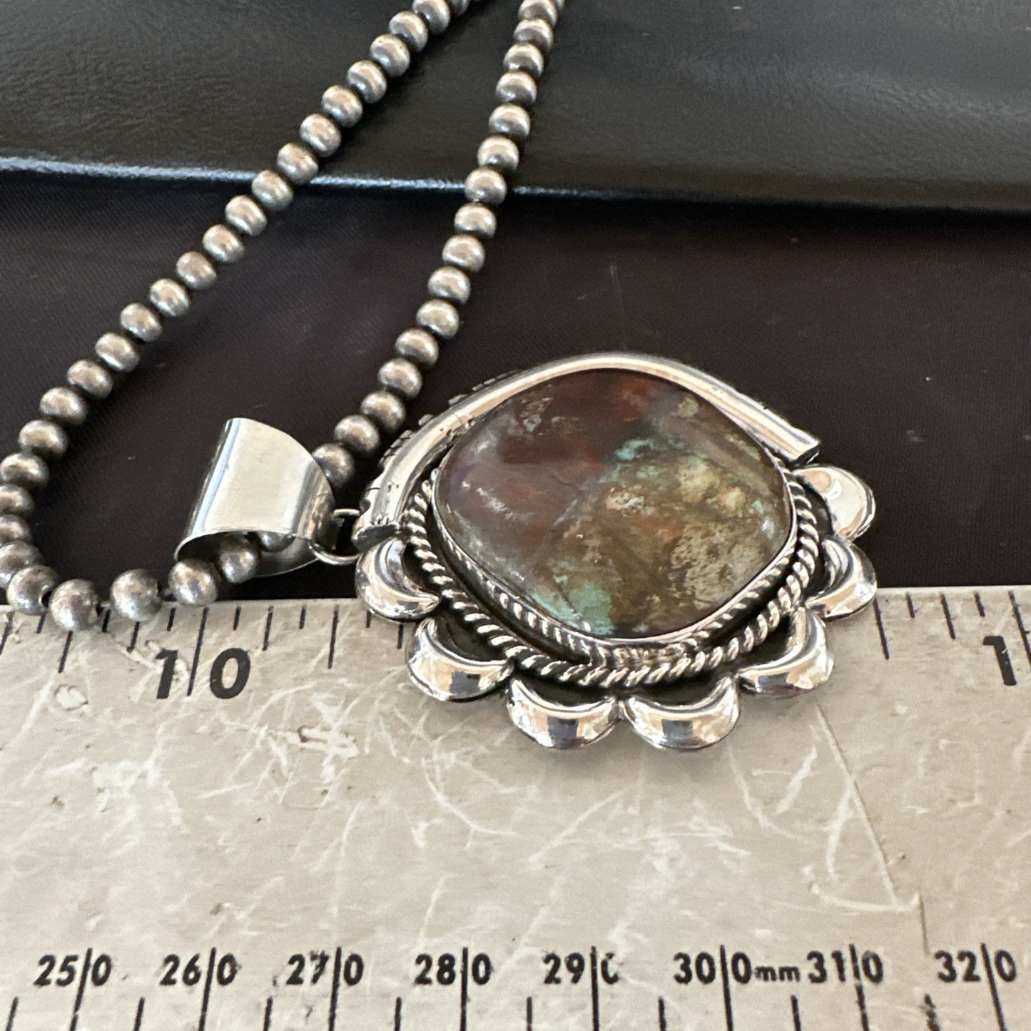 Yazzie Navajo Sterling Silver Blue Rustic Turquoise Necklace Pendant 18979