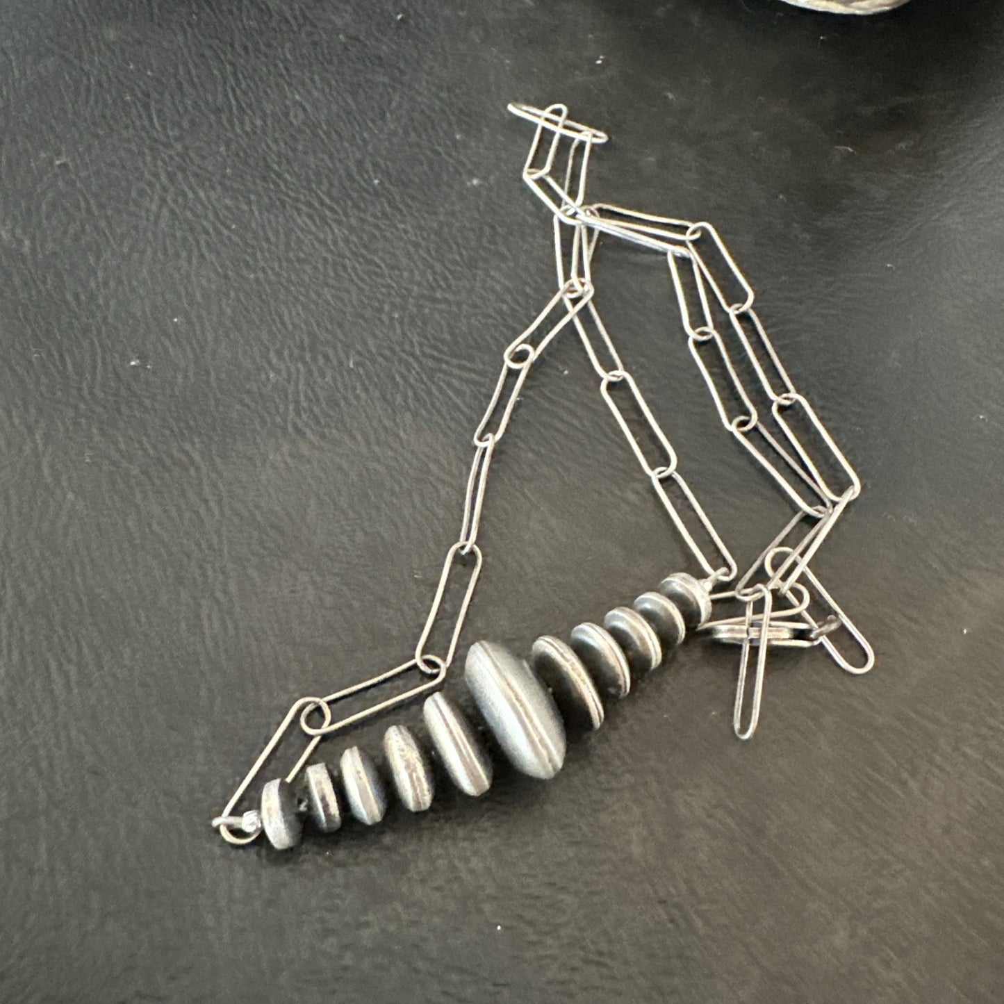 Navajo Rondelle Flat Saucer Beads Sterling Silver Chain Necklace Pendant 18924