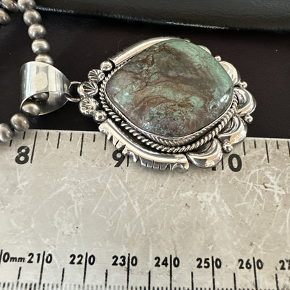 Yazzie Navajo Sterling Silver Blue Rustic Turquoise Necklace Pendant 18970