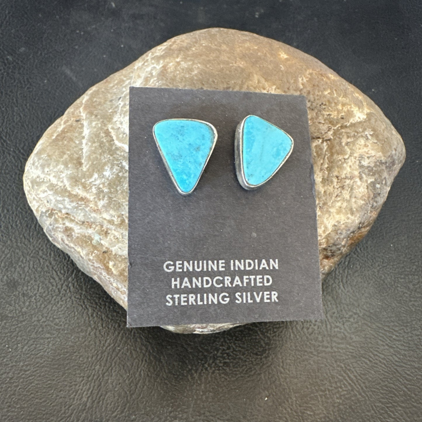 Blue Kingman Turquoise Navajo Sterling Silver Post Stud Earrings 18945
