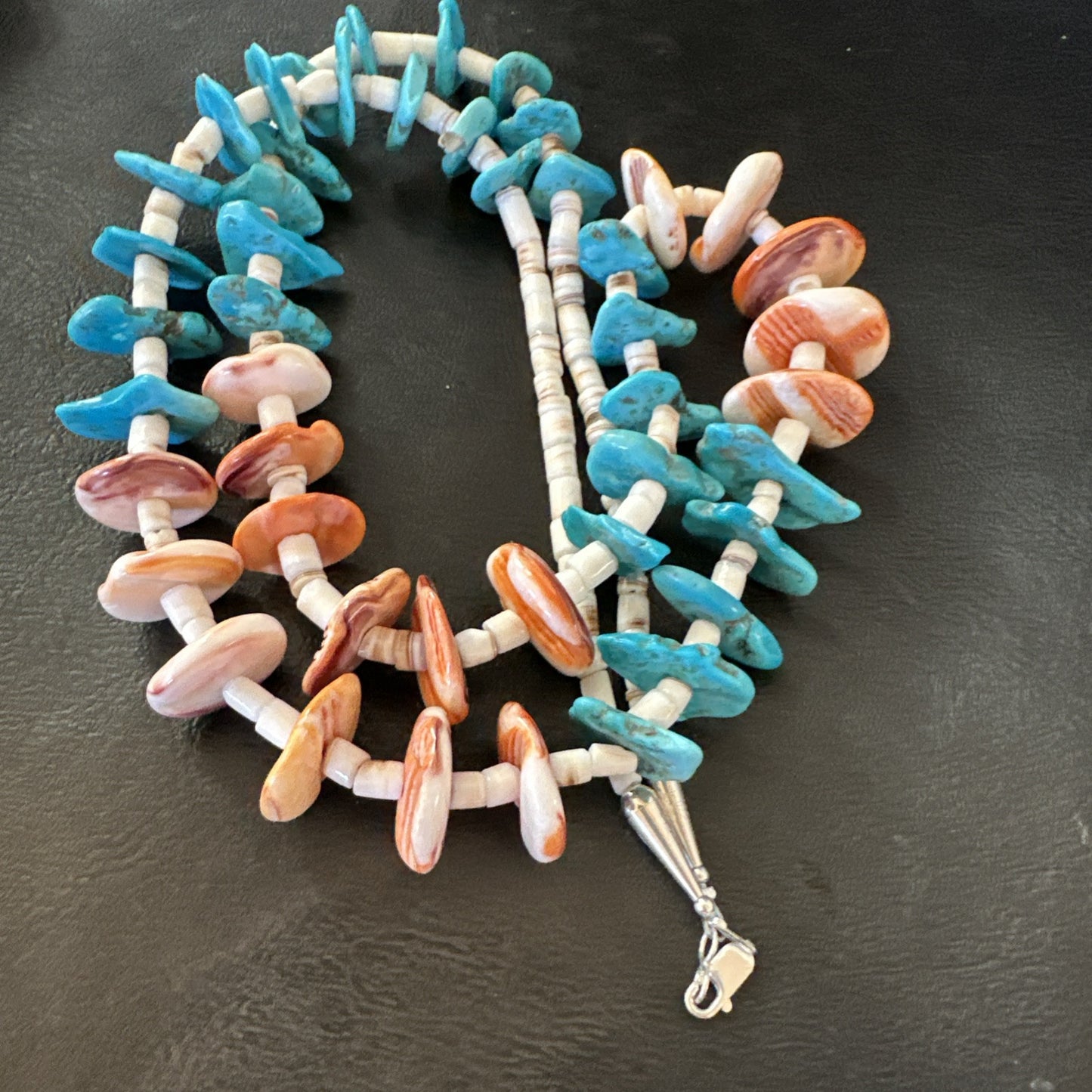 Santo Domingo Blue Turquoise Orange Spiny Bead Necklace 32" 18910