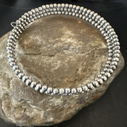 Navajo Pearls 3mm Beads Stainless Steel Wire Wrap Bracelet | Sterling Silver | Authentic Native American Handmade | 90313