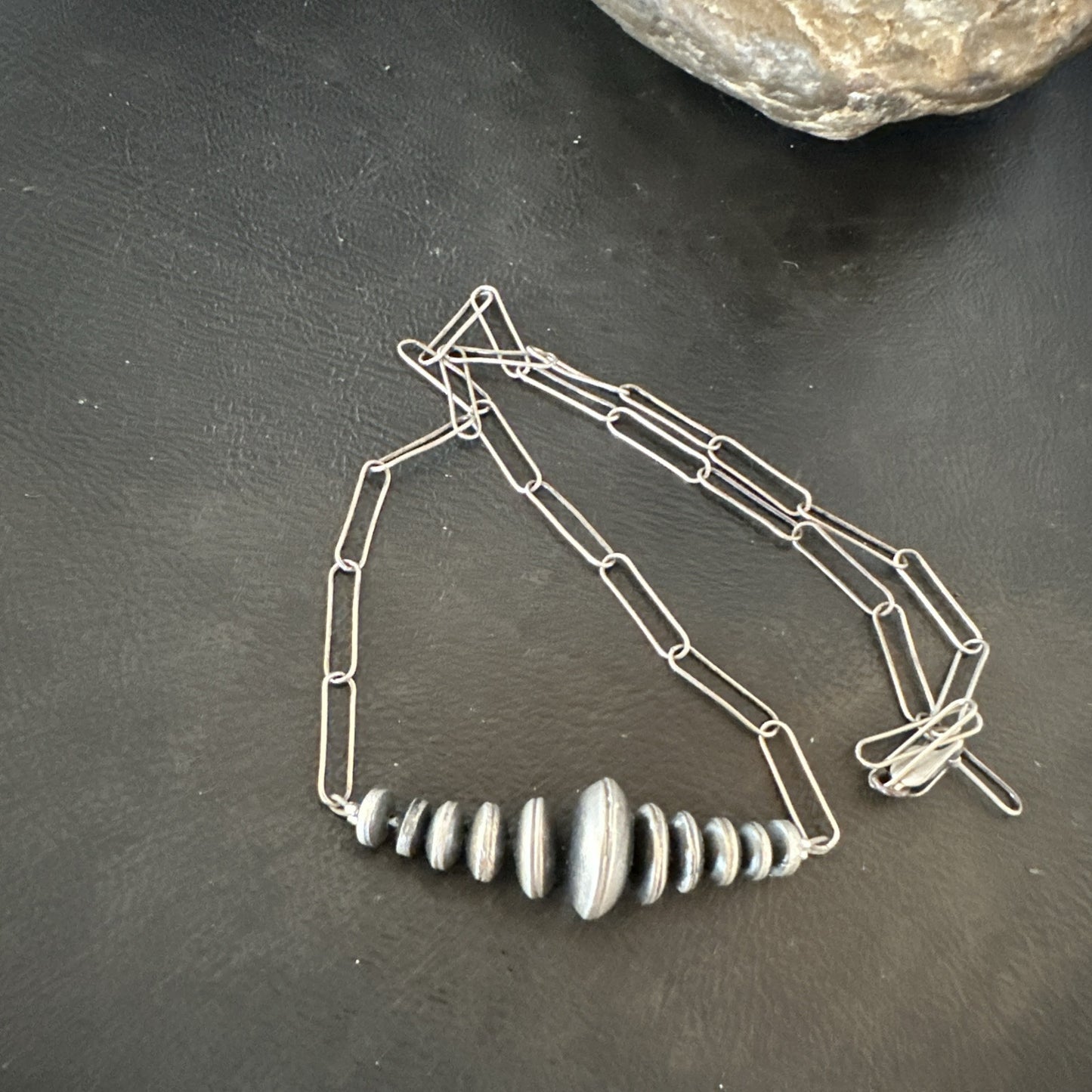 Navajo Rondelle Flat Saucer Beads Sterling Silver Chain Necklace Pendant 18924