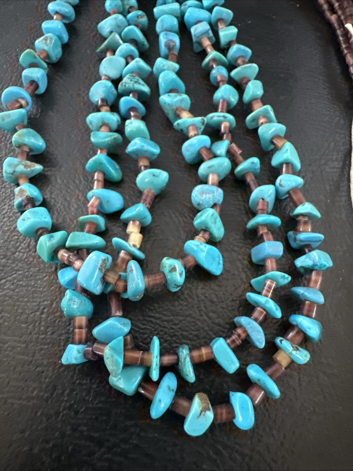 Blue Kingman Turquoise Shell 3 Strand Santo Domingo Necklace 24" 18892