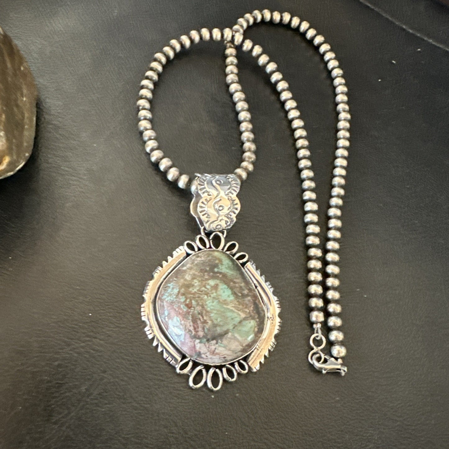 Yazzie Navajo Sterling Silver Blue Rustic Turquoise Necklace Pendant 2.75” 18998