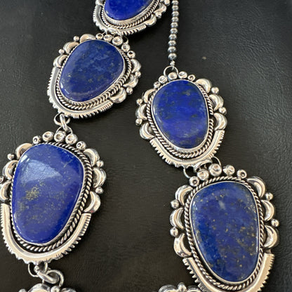 XXL Mens Womens Lapis Lazuli  Sterling Silver Beads Lariat Necklace 31" 18987