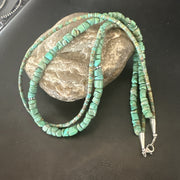 Beads Heishi Green Turquoise 2 Strands Bead Necklace | Sterling Silver | Authentic Native American Handmade | 18890