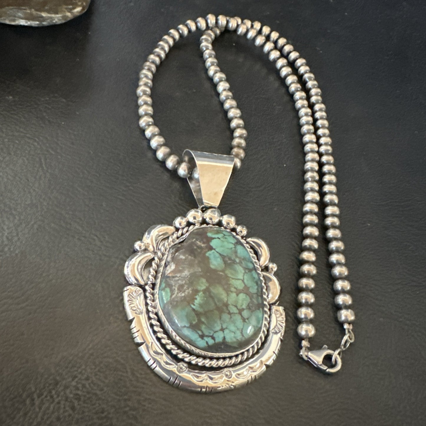 Yazzie Navajo Sterling Silver Blue Rustic Turquoise Necklace Pendant 18967