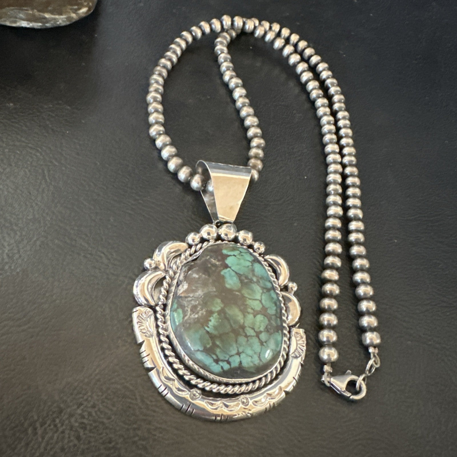 Yazzie Navajo Sterling Silver Blue Rustic Turquoise Necklace Pendant 18967