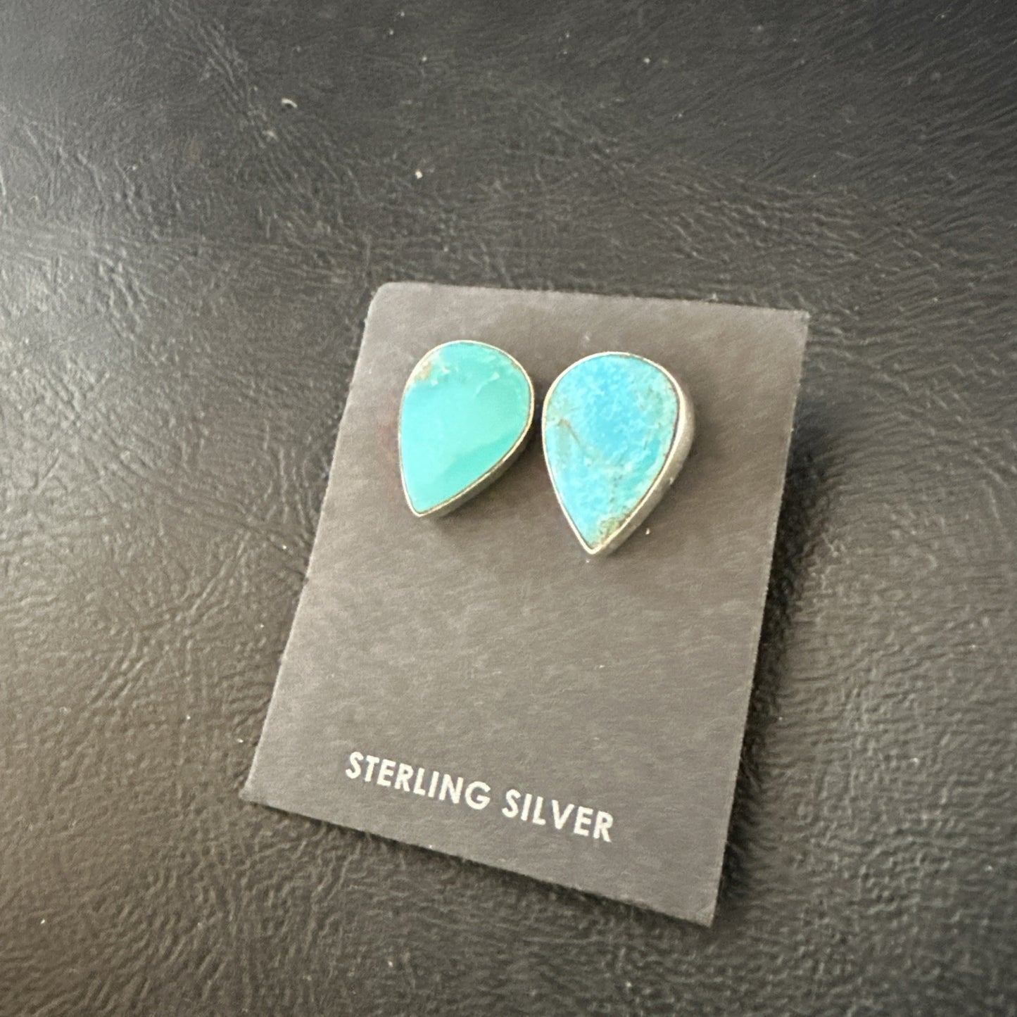 Blue Kingman Turquoise Navajo Sterling Silver Post Stud Earrings 18941
