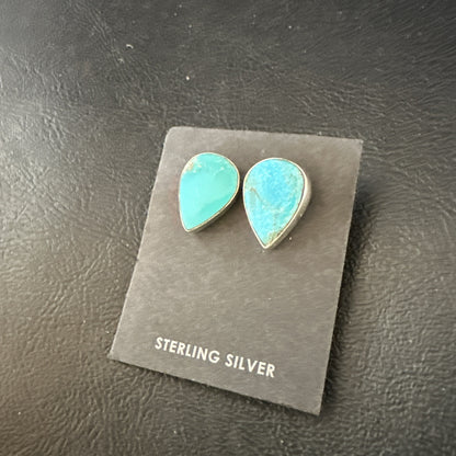 Blue Kingman Turquoise Navajo Sterling Silver Post Stud Earrings 18941