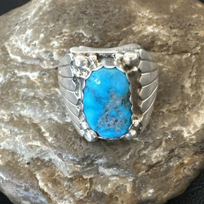 Navajo Sterling Silver Blue Kingman Turquoise Ring Size 10.75 19006