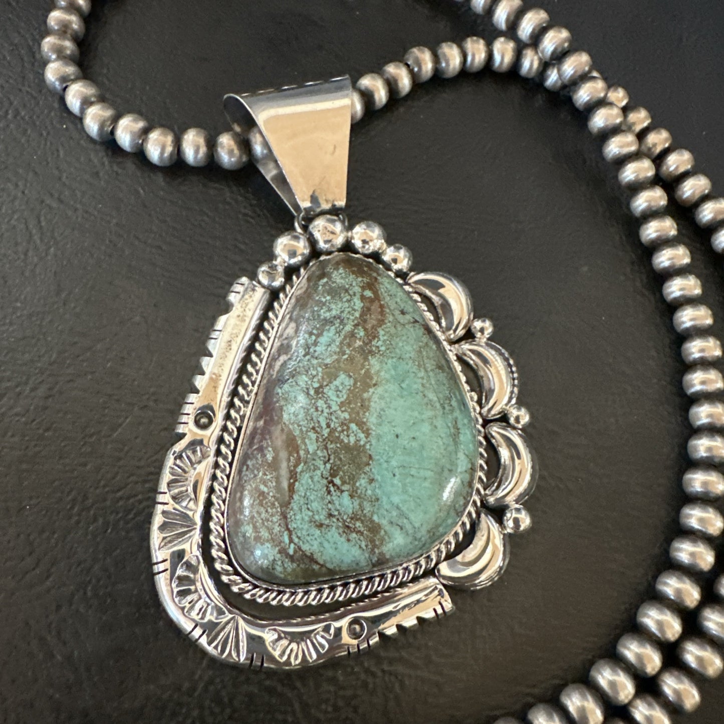 Yazzie Navajo Sterling Silver Blue Rustic Turquoise Necklace Pendant 18968