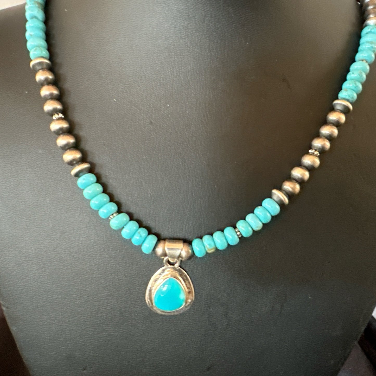 WoMens Blue Kingman Turquoise Pendant Navajo Sterling Silver Necklace 21" 18940