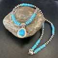 Women's Blue Kingman Turquoise Pendant Navajo Necklace 21" | Sterling Silver | Authentic Native American Handmade | 18938