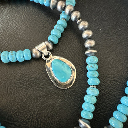 WoMens Blue Kingman Turquoise Pendant Navajo Sterling Silver Necklace 21" 18939