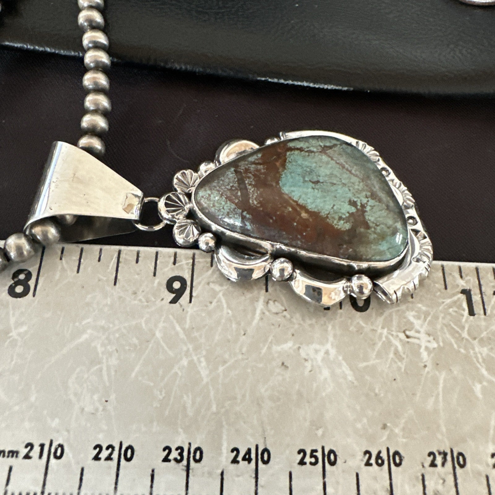 Yazzie Navajo Sterling Silver Blue Rustic Turquoise Necklace Pendant 18969