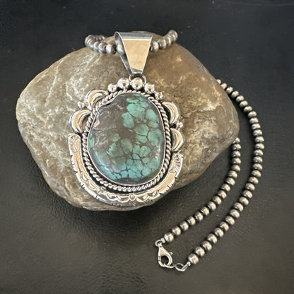 Yazzie Navajo Sterling Silver Blue Rustic Turquoise Necklace Pendant 18967