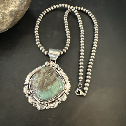 Yazzie Navajo Sterling Silver Blue Rustic Turquoise Necklace Pendant 18970