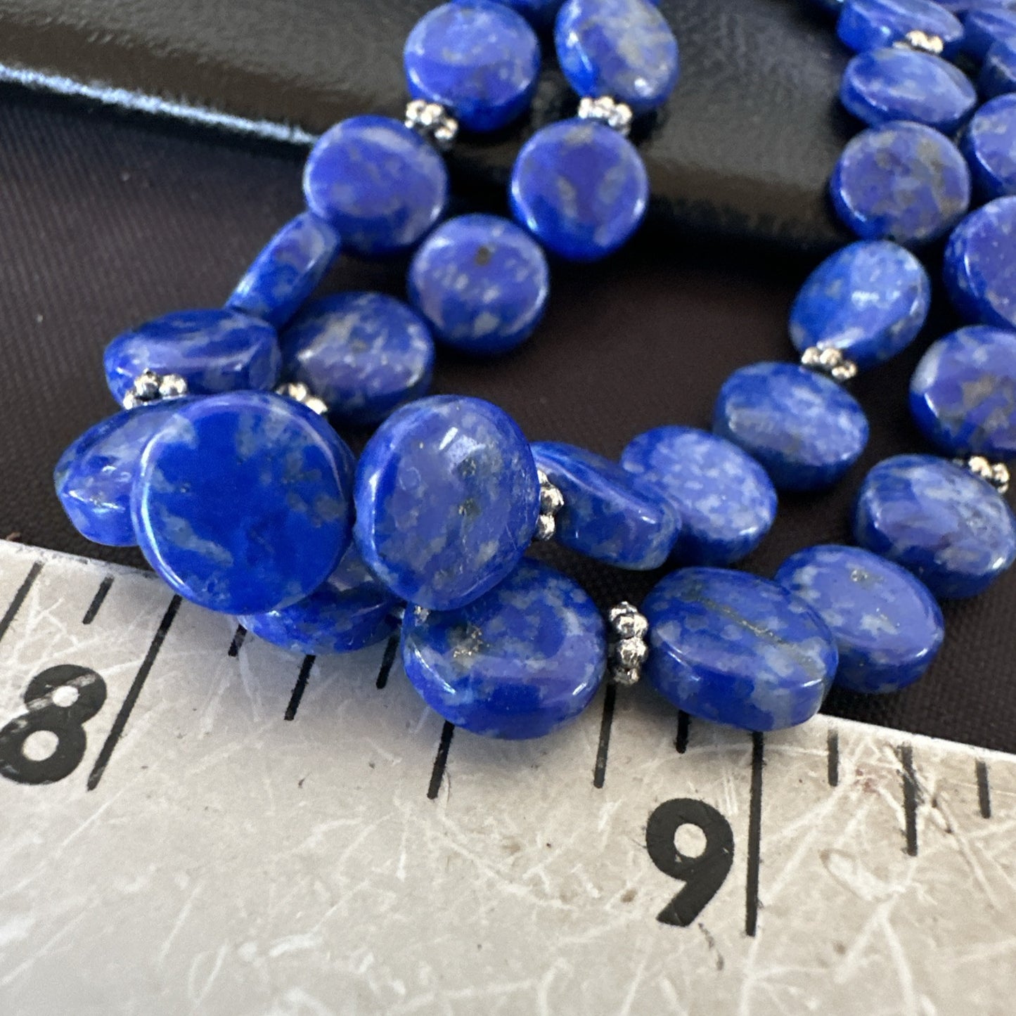Blue Lapis Heishi 8mm Bead Liquid Sterling Silver 2 Strand Necklace 19" 18960