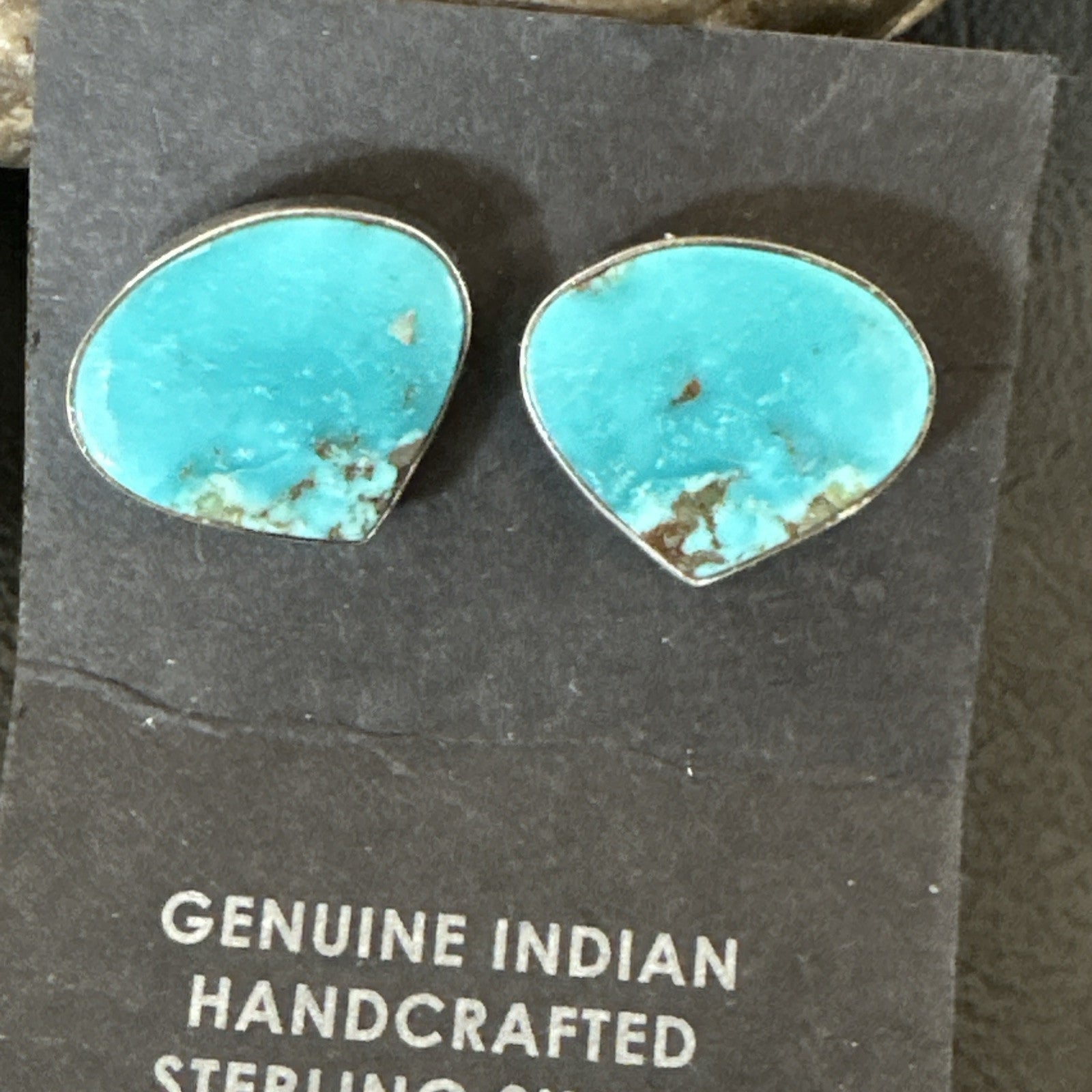 Blue Kingman Turquoise Navajo Sterling Silver Post Stud Earrings 18942