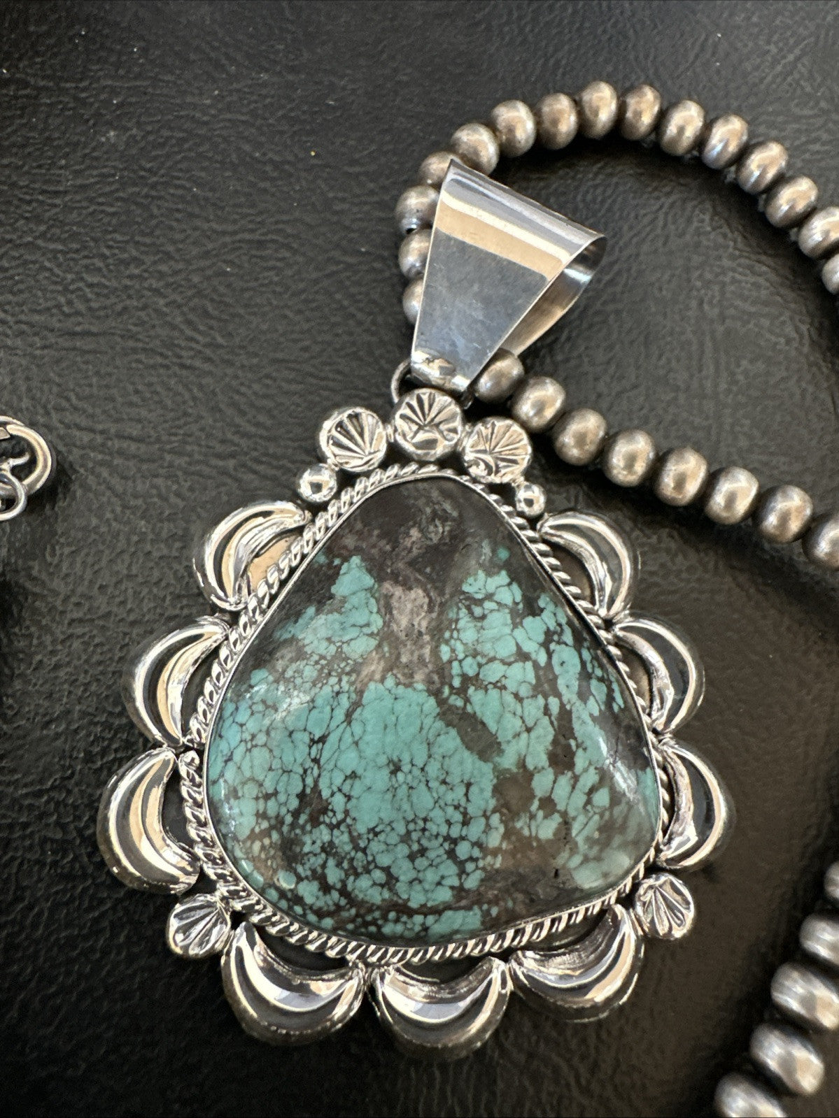 Yazzie Navajo Sterling Silver Blue Spiderweb Turquoise Necklace Pendant 18966
