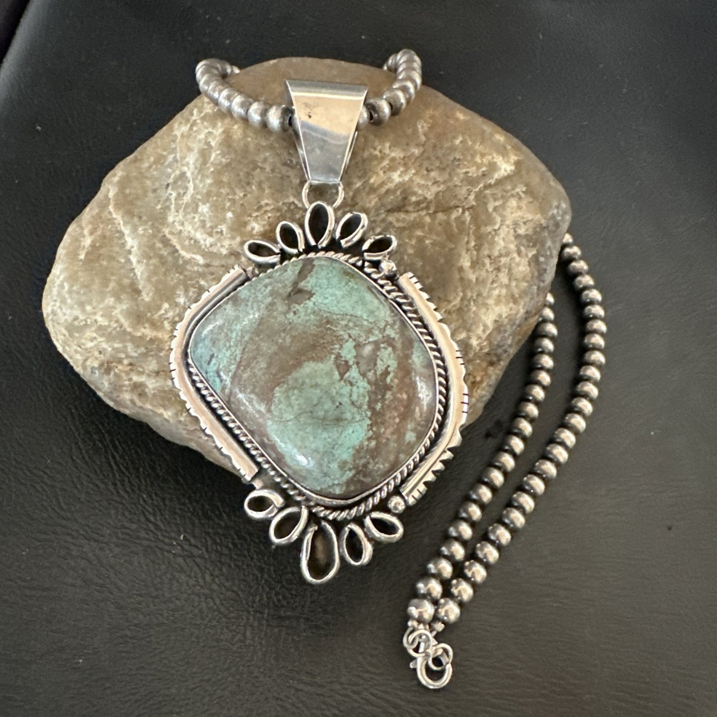 Yazzie Navajo Sterling Silver Blue Rustic Turquoise Necklace Pendant 18977
