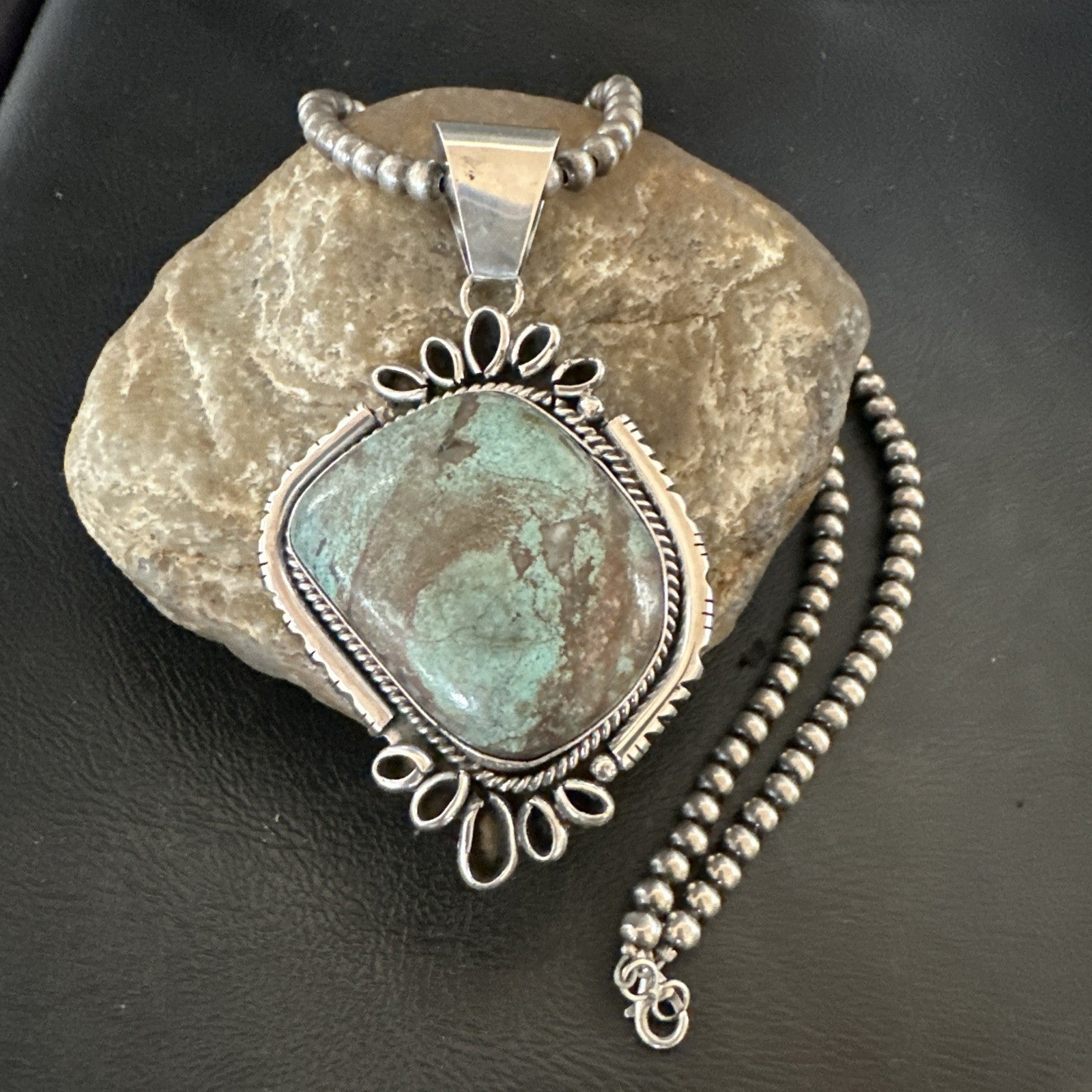Yazzie Navajo Sterling Silver Blue Rustic Turquoise Necklace Pendant 18977