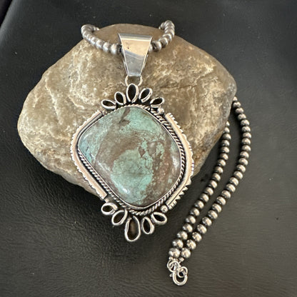 Yazzie Navajo Sterling Silver Blue Rustic Turquoise Necklace Pendant 18977