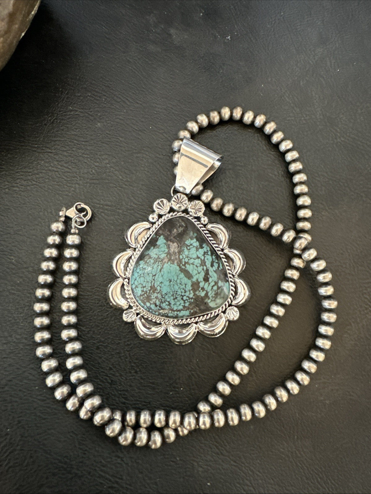 Yazzie Navajo Sterling Silver Blue Spiderweb Turquoise Necklace Pendant 18966