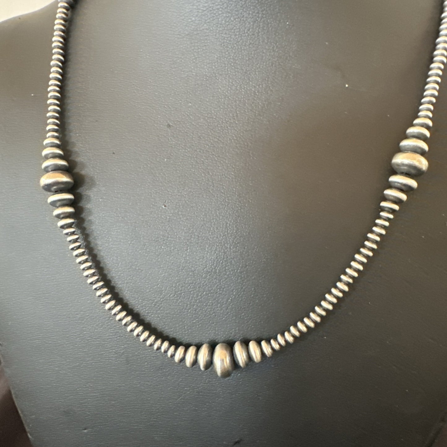 Designer Rondelle Flat Saucer Sterling Silver 20” Necklace 18935