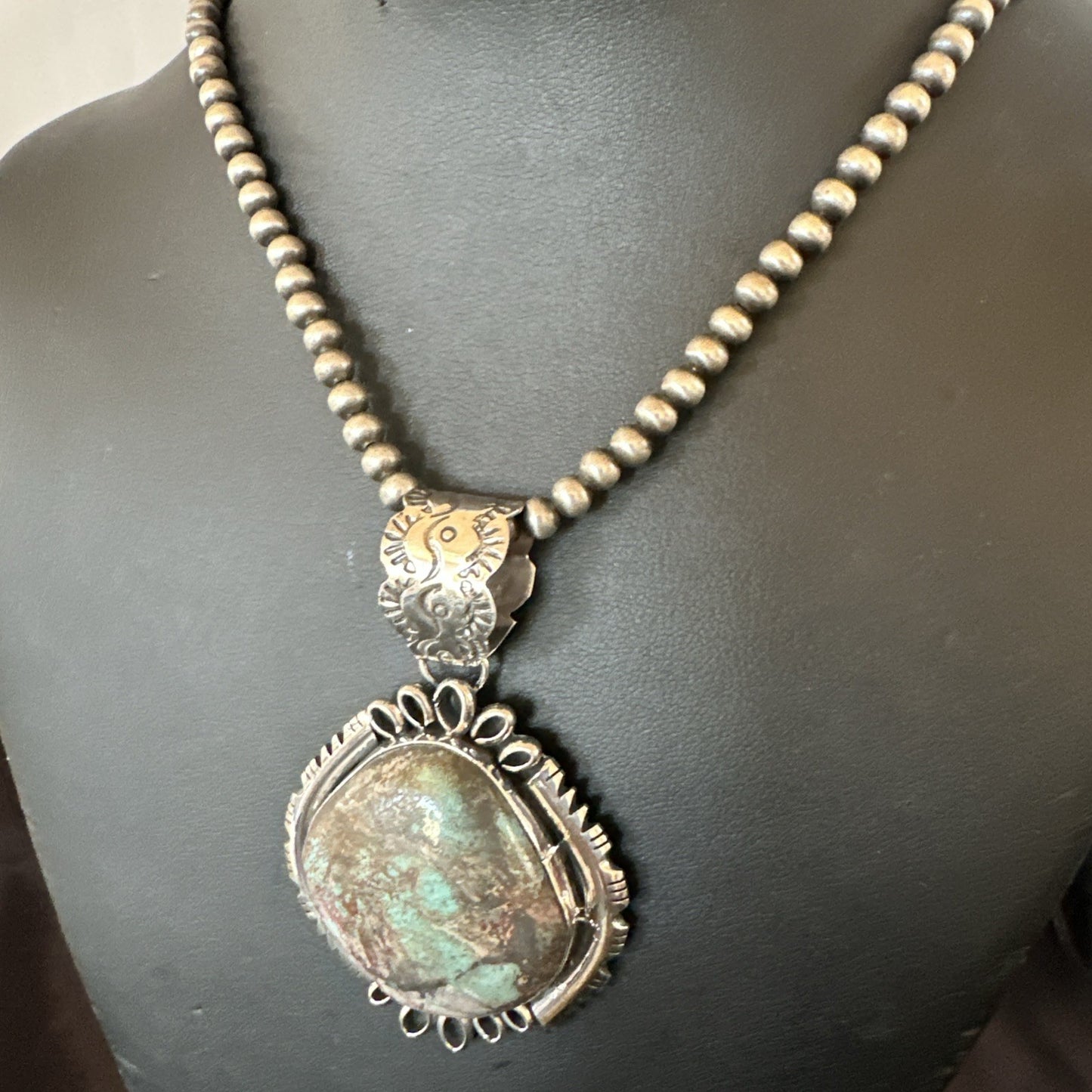 Yazzie Navajo Sterling Silver Blue Rustic Turquoise Necklace Pendant 2.75” 18998