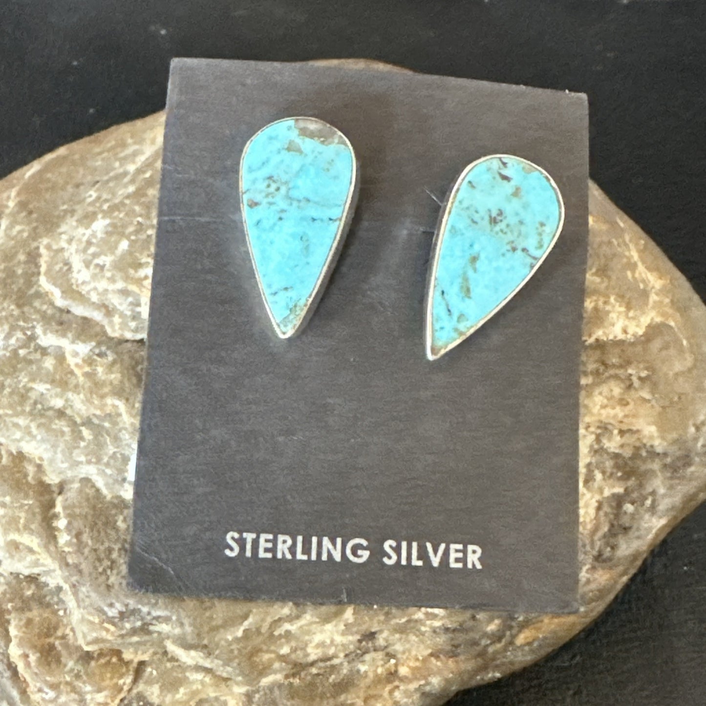 Blue Kingman Turquoise Navajo Sterling Silver Post Stud Earrings 18951