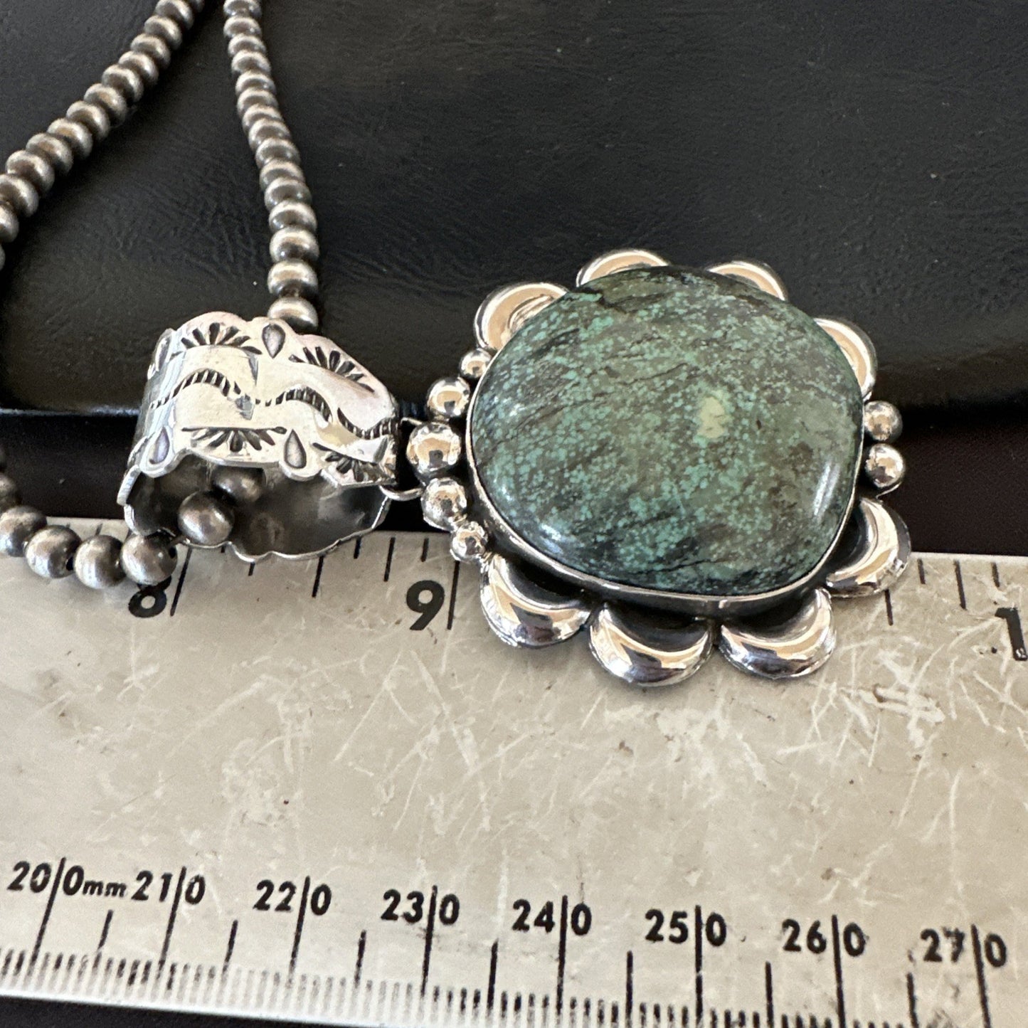 Yazzie Navajo Sterling Silver Blue Rustic Turquoise Necklace Pendant 2.75” 19000