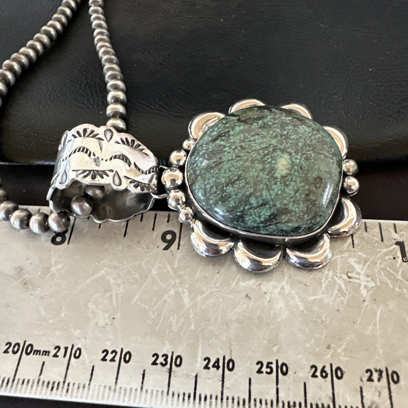 Yazzie Navajo Sterling Silver Blue Rustic Turquoise Necklace Pendant 2.75” 19000