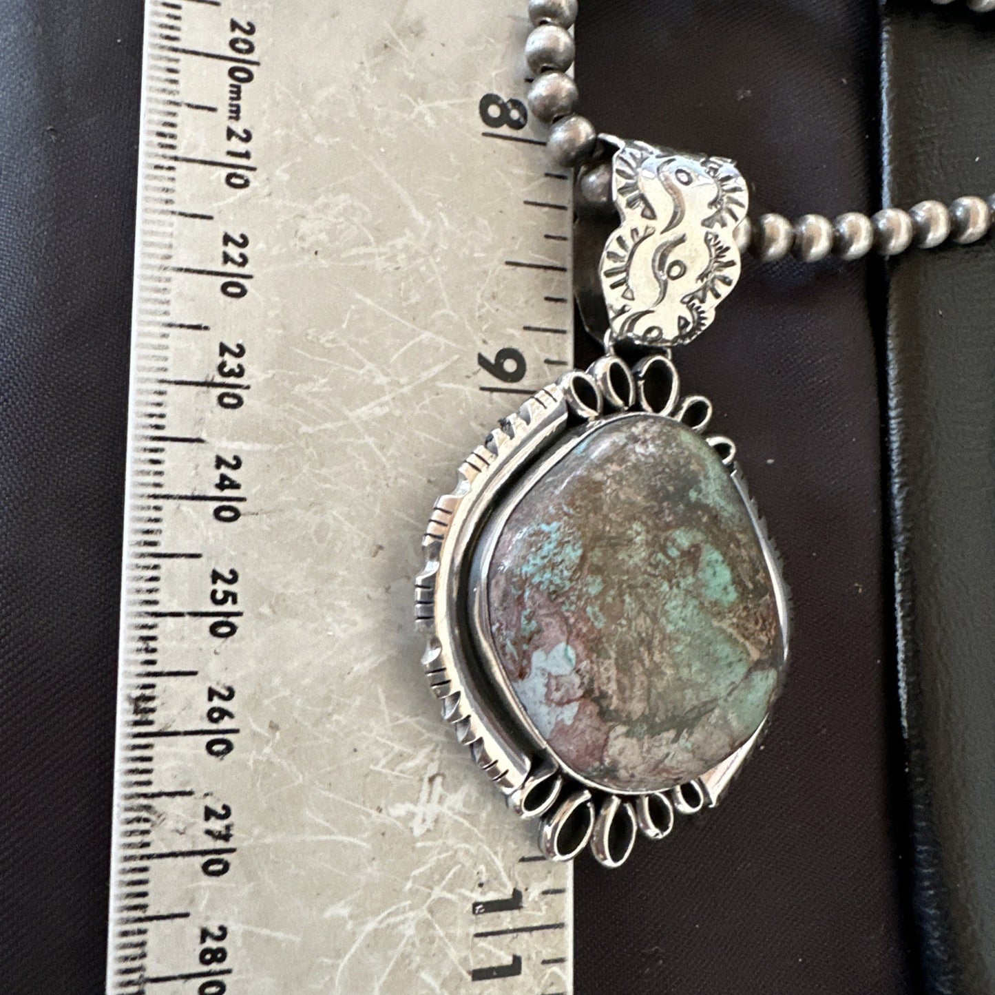 Yazzie Navajo Sterling Silver Blue Rustic Turquoise Necklace Pendant 2.75” 18998