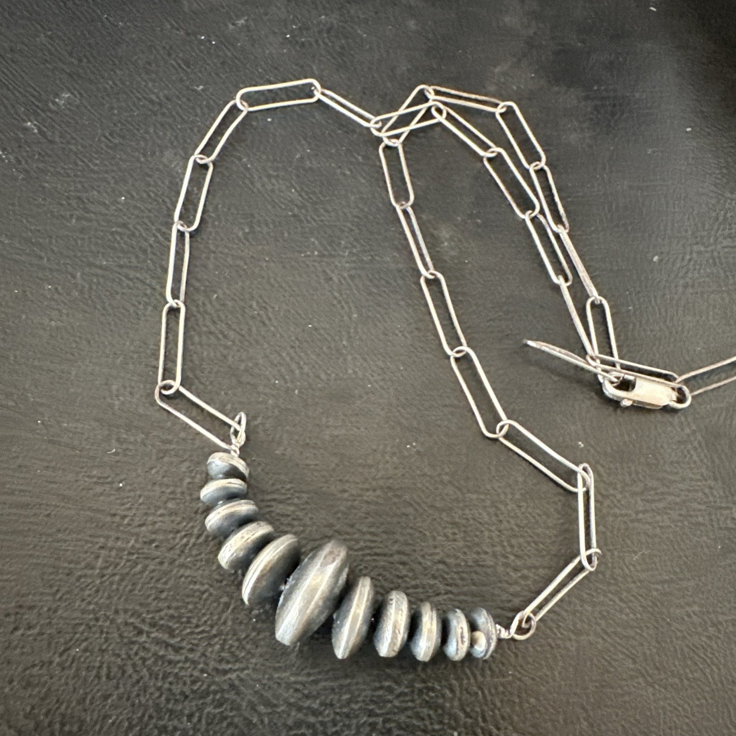 Navajo Rondel Saucer Flat Sterling Silver Beads Chain Necklace 18” 18948