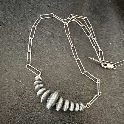 Navajo Rondel Saucer Flat Sterling Silver Beads Chain Necklace 18” 18948