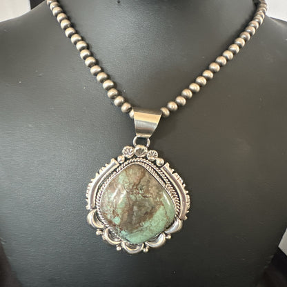Yazzie Navajo Sterling Silver Blue Rustic Turquoise Necklace Pendant 18970