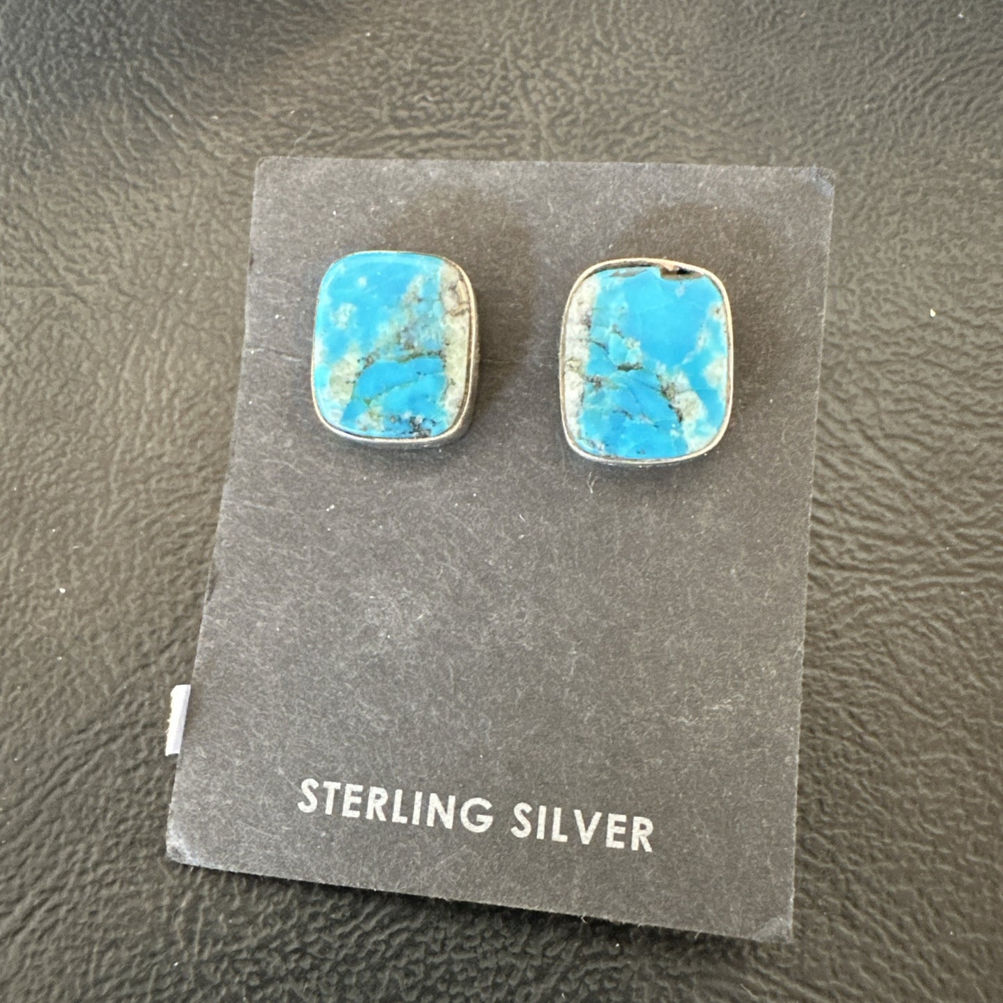Blue Kingman Turquoise Navajo Sterling Silver Post Stud Earrings 18949