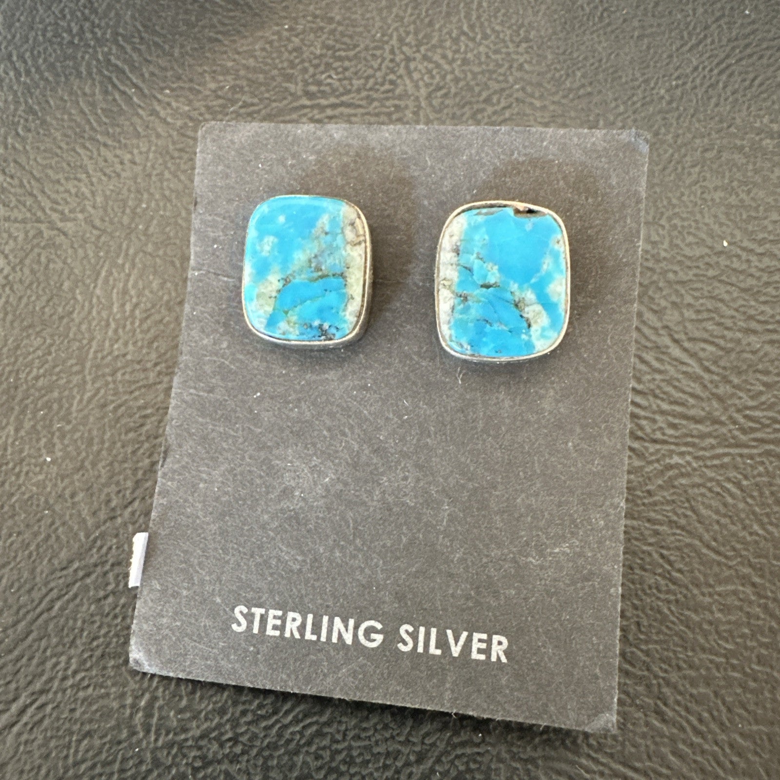 Blue Kingman Turquoise Navajo Sterling Silver Post Stud Earrings 18949