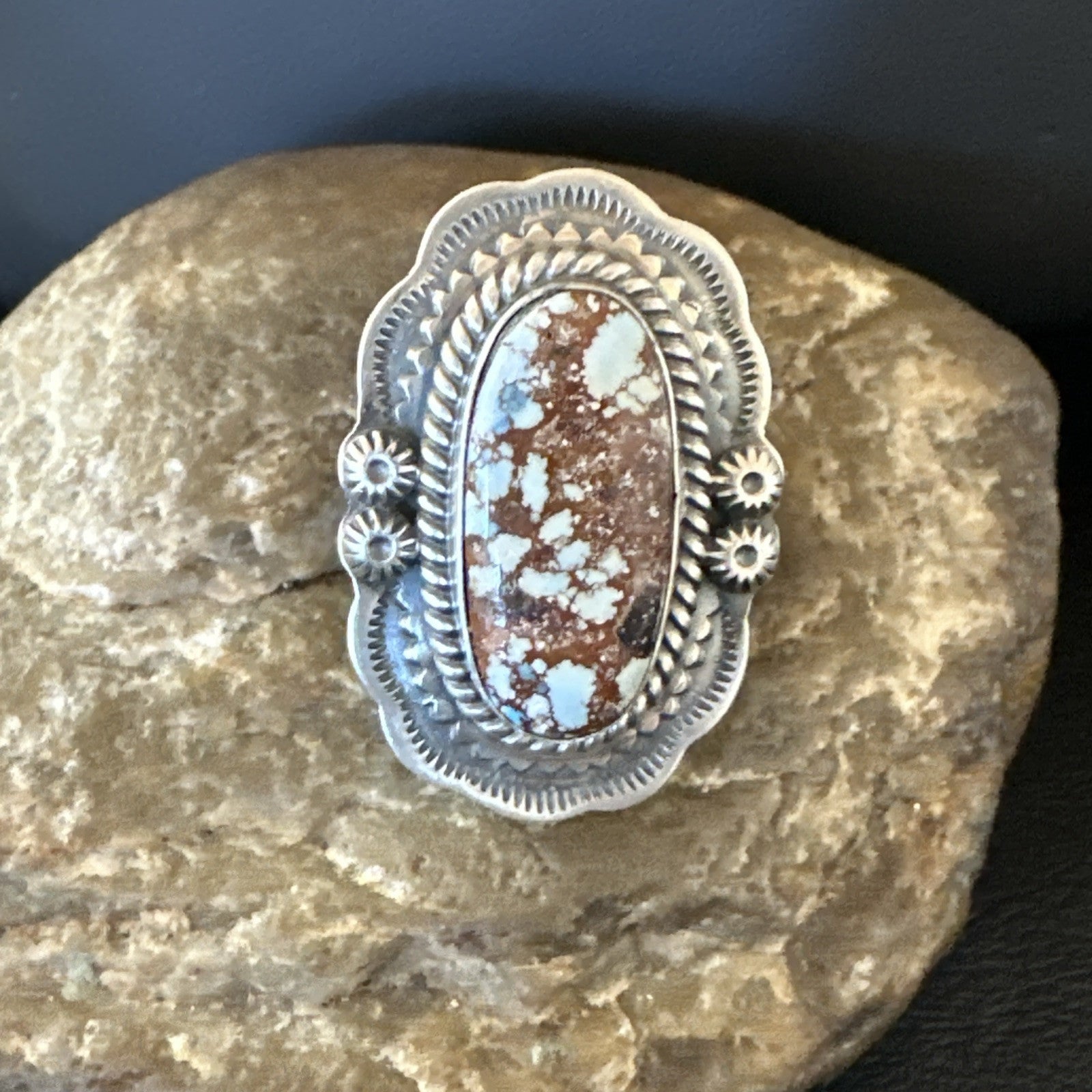 Men Women Golden Hills Turquoise Navajo Sterling Silver Ring Sz 8 18959