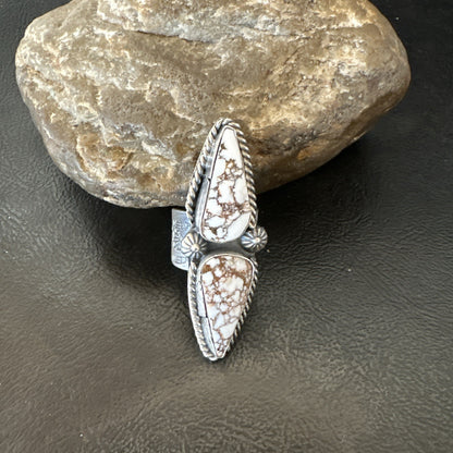 Wild Horse Turquoise Navajo Cluster Sterling Silver Ring Size 7.5 19008